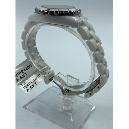 75 - Chanel ceramic quartz watch with cream face and full diamond set dial