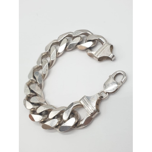 216 - Chunky Silver Curb Bracelet, weight 82g and 20cm long approx