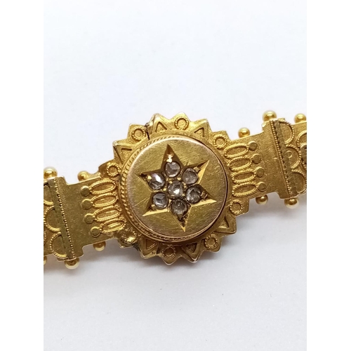 47 - Antique 15ct BAR BROOCH with Diamonds.  4.7g  4.5cm wide.