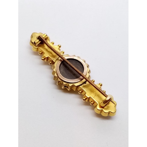 47 - Antique 15ct BAR BROOCH with Diamonds.  4.7g  4.5cm wide.