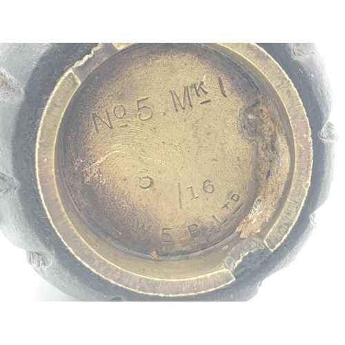 19 - INERT No 5 MK 1 Mills Grenade with centre tube. Base Dated 1916. Superb untouched condition. They do... 