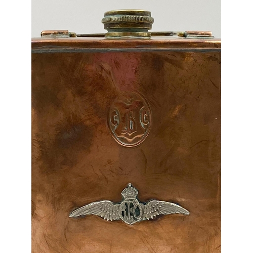 193 - WW1 Copper HOT DRINKS FLASK. Could also have been used as a hot water bottle. A solid silver pilots ... 