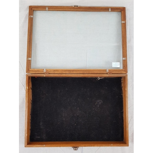 383 - Wooden display case with key. 51 x 36cm.