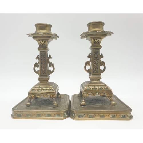 427 - Pair of 19th century Chinese cast candlesticks 16cm tall