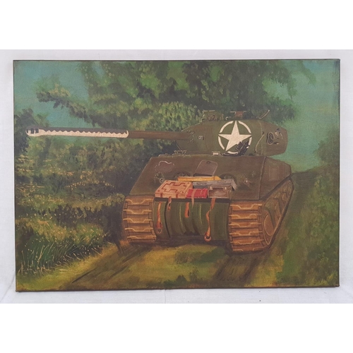 450 - Oil on canvas painting of a Sherman Firefly Tank in Normandy.