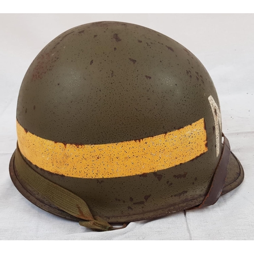 73 - WW2 US M1 Military Police Front Seam Helmet & Liner. The Helmet was made by McCord with the batch 10... 