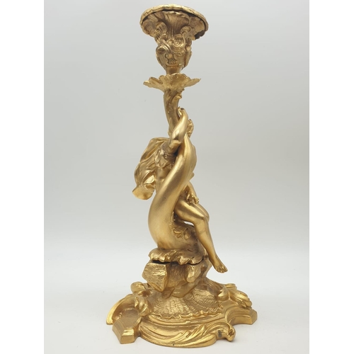 96 - Pair of antique gilt bronze Ormolu candlesticks Rococo style (believed to be French), 11.5 inches ta... 