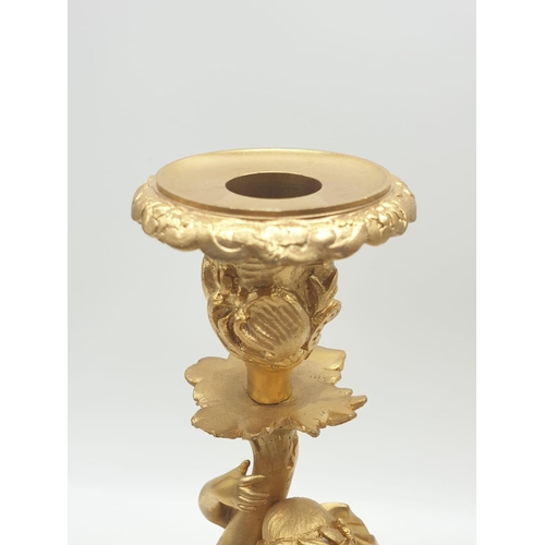 96 - Pair of antique gilt bronze Ormolu candlesticks Rococo style (believed to be French), 11.5 inches ta... 