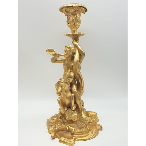 96 - Pair of antique gilt bronze Ormolu candlesticks Rococo style (believed to be French), 11.5 inches ta... 