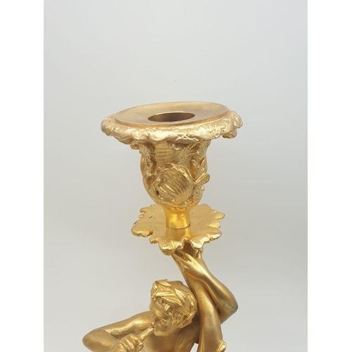 96 - Pair of antique gilt bronze Ormolu candlesticks Rococo style (believed to be French), 11.5 inches ta... 