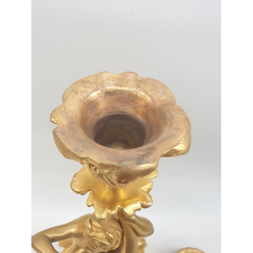 96 - Pair of antique gilt bronze Ormolu candlesticks Rococo style (believed to be French), 11.5 inches ta... 