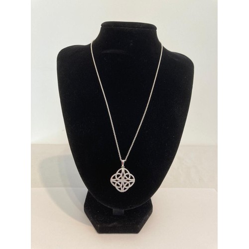 1025 - Silver and diamante encrusted Celtic pendant and chain. Both pieces marked 925 silver. Chain 45cm. P... 