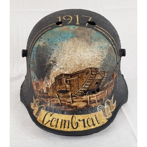 94 - WW1 Imperial German Stahlhelm Helmet that was found near Cambrai, France. Hand painted with a memori... 