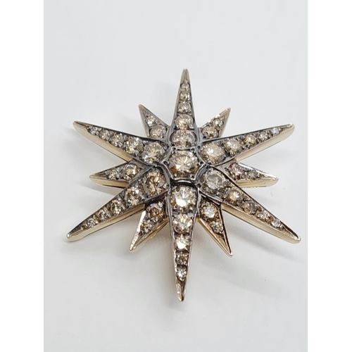 270 - Vintage 18ct Gold Star Brooch with 3 ct of Diamonds.  Weight 8.2g  3.5 cm.