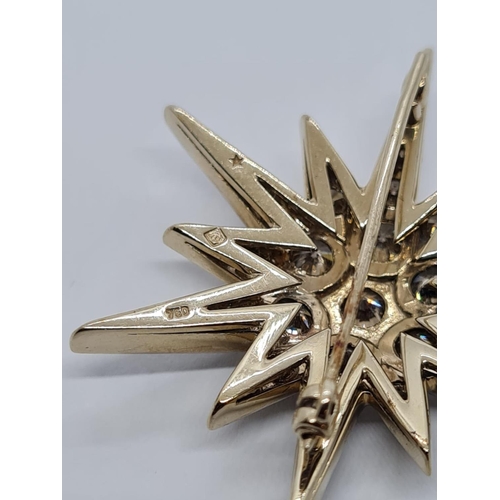 270 - Vintage 18ct Gold Star Brooch with 3 ct of Diamonds.  Weight 8.2g  3.5 cm.