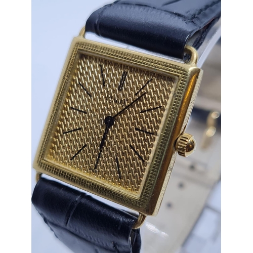 271 - Plaget Vintage WATCH Tank style with square face and black leather strap.  23mm case.