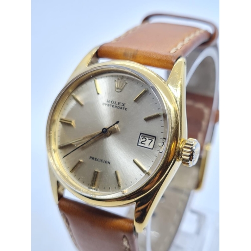 60 - Vintage Rolex Oysterdate Precision Gents WATCH.  Round face and genuine brown leather strap.  32mm c... 