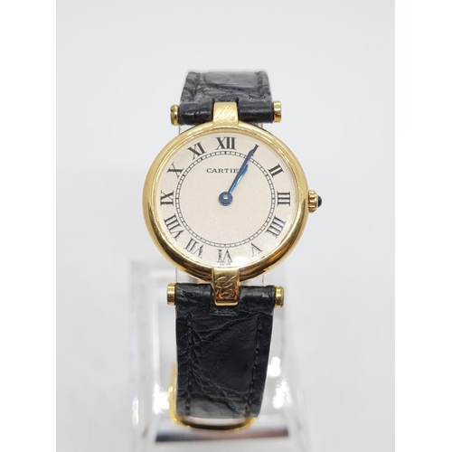 Vintage Cartier 18ct Gold Ladies quartz WATCH with round face and Roman Numerals and original Cartie