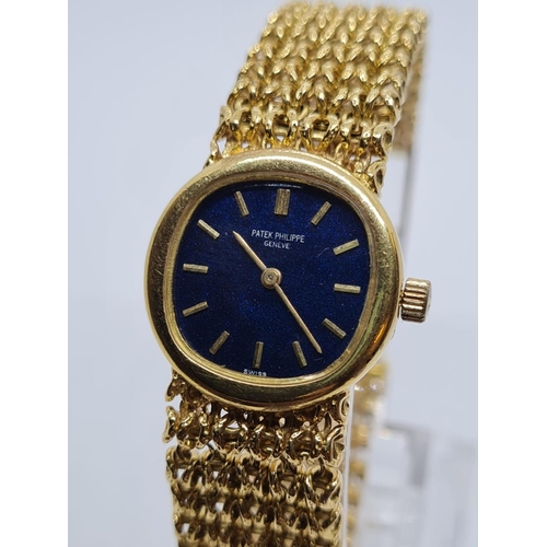 95 - Vintage Patek Philippe Geneve Ladies 18ct Gold Wrist WATCH. with blue face and solid Gold strap.   5... 