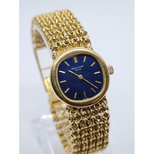 95 - Vintage Patek Philippe Geneve Ladies 18ct Gold Wrist WATCH. with blue face and solid Gold strap.   5... 