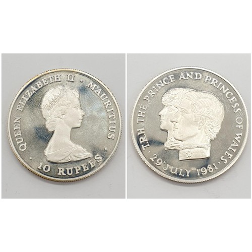 480 - Silver Commemorative Coin. Royal Wedding 1981 10 Rupees 28.4g Mauritius