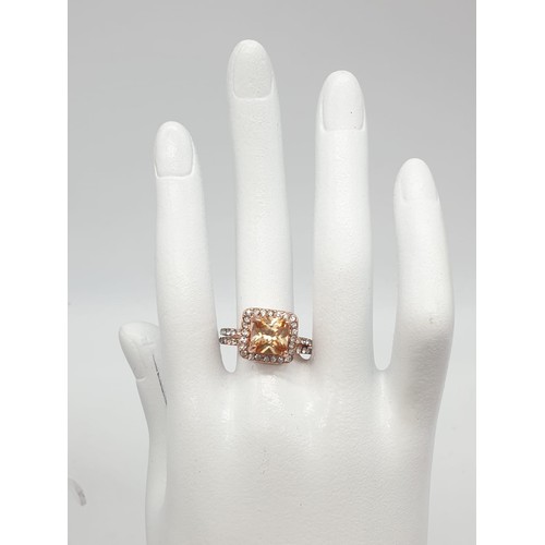 176 - A collection of five double rings (solitaire & eternity) with various gems in velvet red rose shape ... 