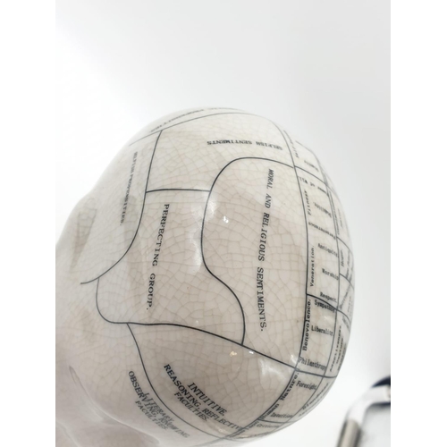 133 - A PHRENOLOGY ceramic bust with detailed mapping of the various areas of the cranial area. By L. N. F... 