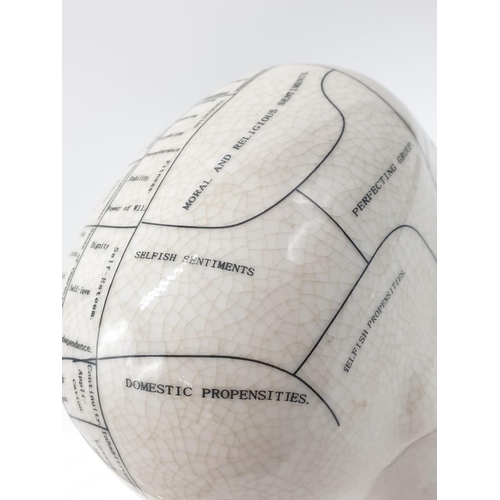 133 - A PHRENOLOGY ceramic bust with detailed mapping of the various areas of the cranial area. By L. N. F... 