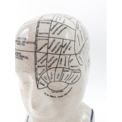 133 - A PHRENOLOGY ceramic bust with detailed mapping of the various areas of the cranial area. By L. N. F... 