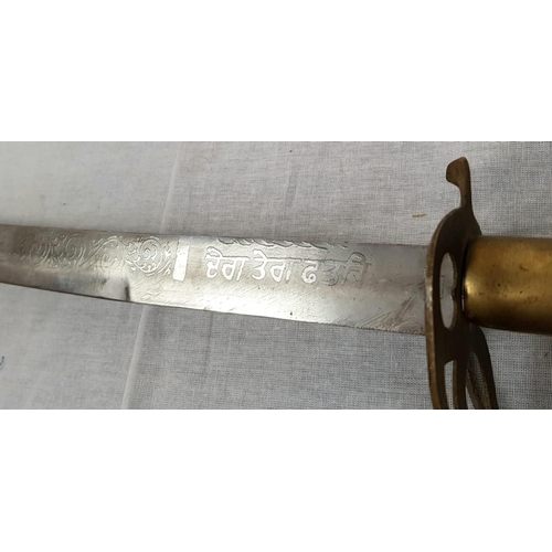 317 - Indian Cavalry Sabre with brass hose head hilt.