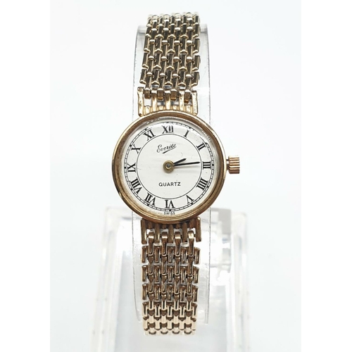 49 - Everite Ladies 9ct Gold Wristwatch with 9ct Gold Strap and Quartz movement.  F.W.O.     16g