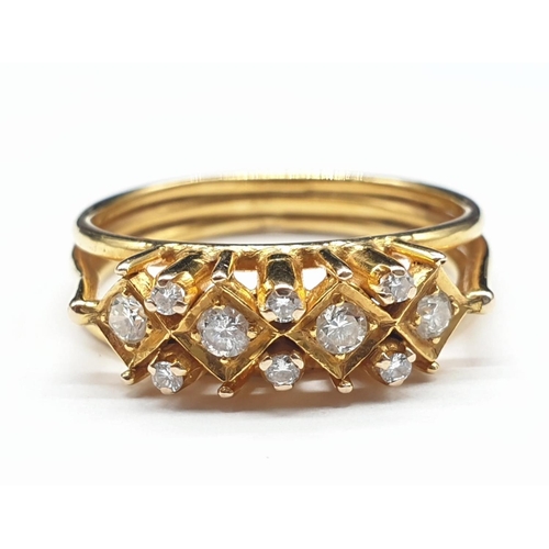 93 - 14ct yellow gold diamond set ring - size M1/2. Weighs 3.4g.