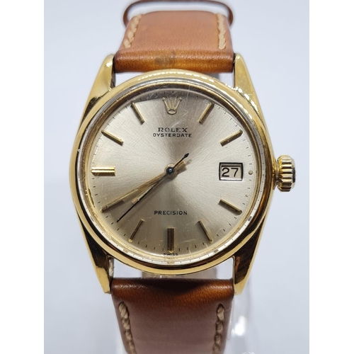 143 - Vintage Rolex Oysterdate Precision Gents WATCH.  Round face and genuine brown leather strap.  32mm c... 