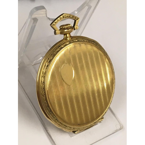 1 - Vintage Gents 18ct Gold Masonic Omega POCKET WATCH and box.  50mm case.  Working but no guarantees.