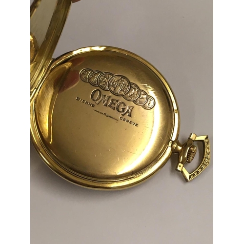 1 - Vintage Gents 18ct Gold Masonic Omega POCKET WATCH and box.  50mm case.  Working but no guarantees.