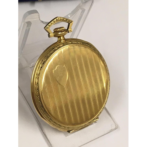 1 - Vintage Gents 18ct Gold Masonic Omega POCKET WATCH and box.  50mm case.  Working but no guarantees.