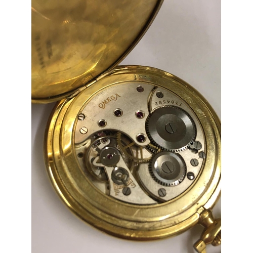 1 - Vintage Gents 18ct Gold Masonic Omega POCKET WATCH and box.  50mm case.  Working but no guarantees.