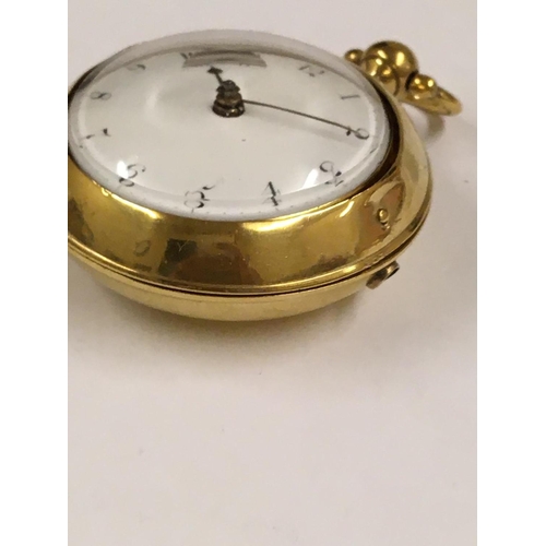 20 - Antique yellow metal.  1700's verge fusee POCKET WATCH, working but no guarantees.