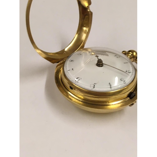 20 - Antique yellow metal.  1700's verge fusee POCKET WATCH, working but no guarantees.