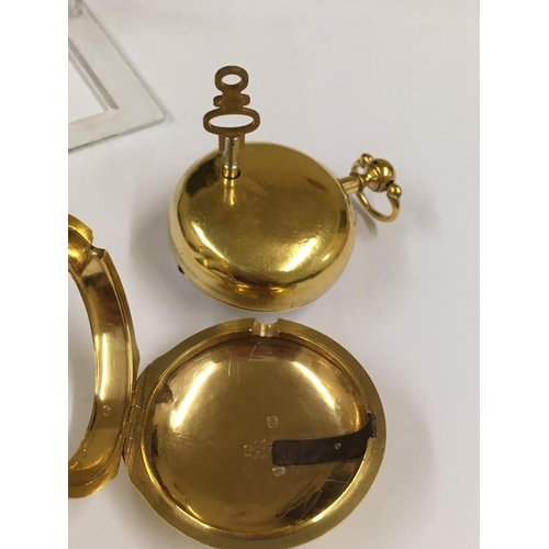 20 - Antique yellow metal.  1700's verge fusee POCKET WATCH, working but no guarantees.