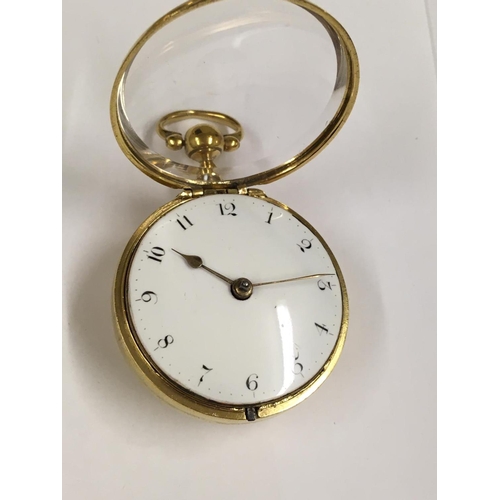 20 - Antique yellow metal.  1700's verge fusee POCKET WATCH, working but no guarantees.