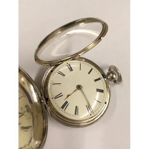 44 - Antique large silver verge fusee full HUNTER POCKET WATCH with diamond end stone.  George Smith & Ba... 