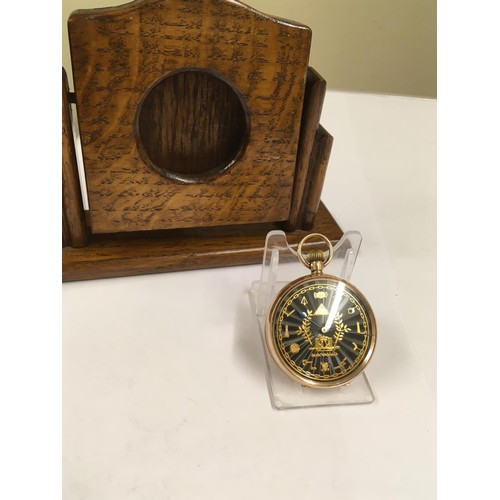 10 - Vintage 9ct Gold Gents Masonic POCKET WATCH in good condition and good working order with wooden til... 