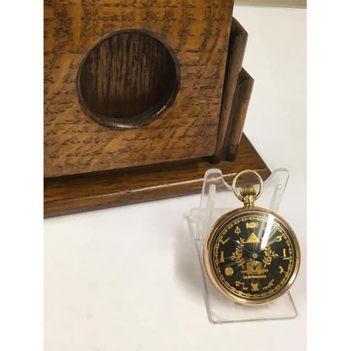 10 - Vintage 9ct Gold Gents Masonic POCKET WATCH in good condition and good working order with wooden til... 