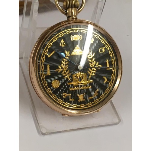 10 - Vintage 9ct Gold Gents Masonic POCKET WATCH in good condition and good working order with wooden til... 