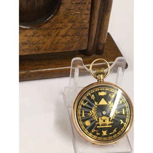 10 - Vintage 9ct Gold Gents Masonic POCKET WATCH in good condition and good working order with wooden til... 