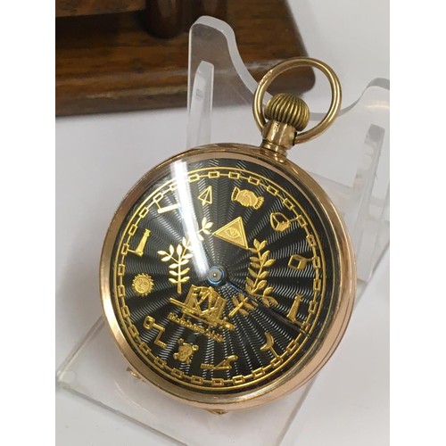 10 - Vintage 9ct Gold Gents Masonic POCKET WATCH in good condition and good working order with wooden til... 