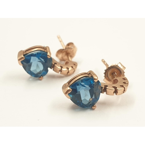 215 - Pair of 9ct Heart shaped Rose Gold Topaz EARRINGS.  
2.3g   15mm Drop.