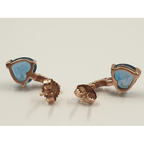 215 - Pair of 9ct Heart shaped Rose Gold Topaz EARRINGS.  
2.3g   15mm Drop.