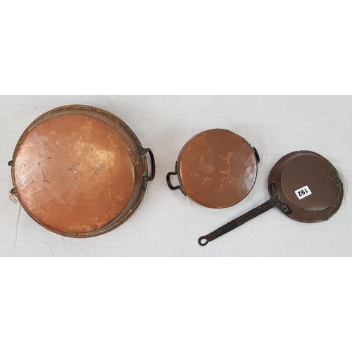 192 - 3 WW1 Washing/Cooking Utensils. A Large Water Pan (35cm dia), a Food Dish(22cm dia) and a Food Heate... 